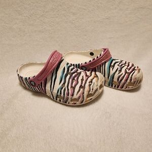 Crocs Pink/zebra Stripe Size 3 Bigkids